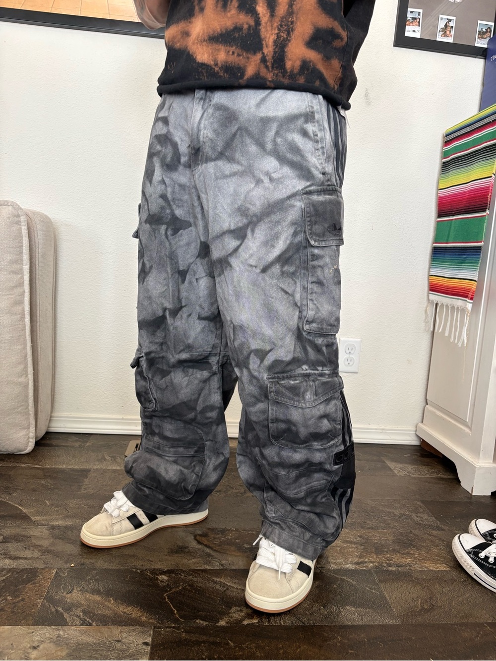 adidas Men's Black & Gray Tie-Dye Cargo Pants